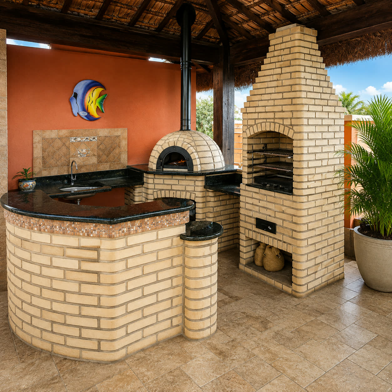 Churrasqueira 80cm com Forno Iglu 80cm e Balcão Curvado