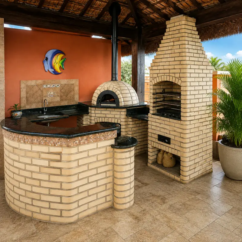 Churrasqueira 80cm com Forno Iglu 80cm e Balcão Curvado