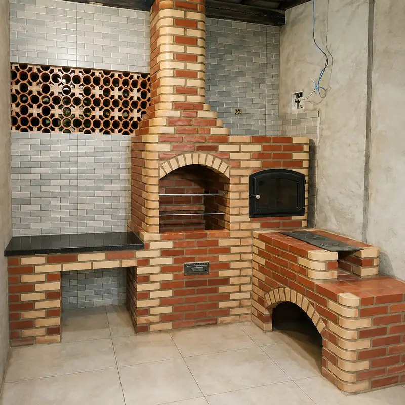 Churrasqueira em L com Forno Mineiro e Fogão a Lenha Canto Palha