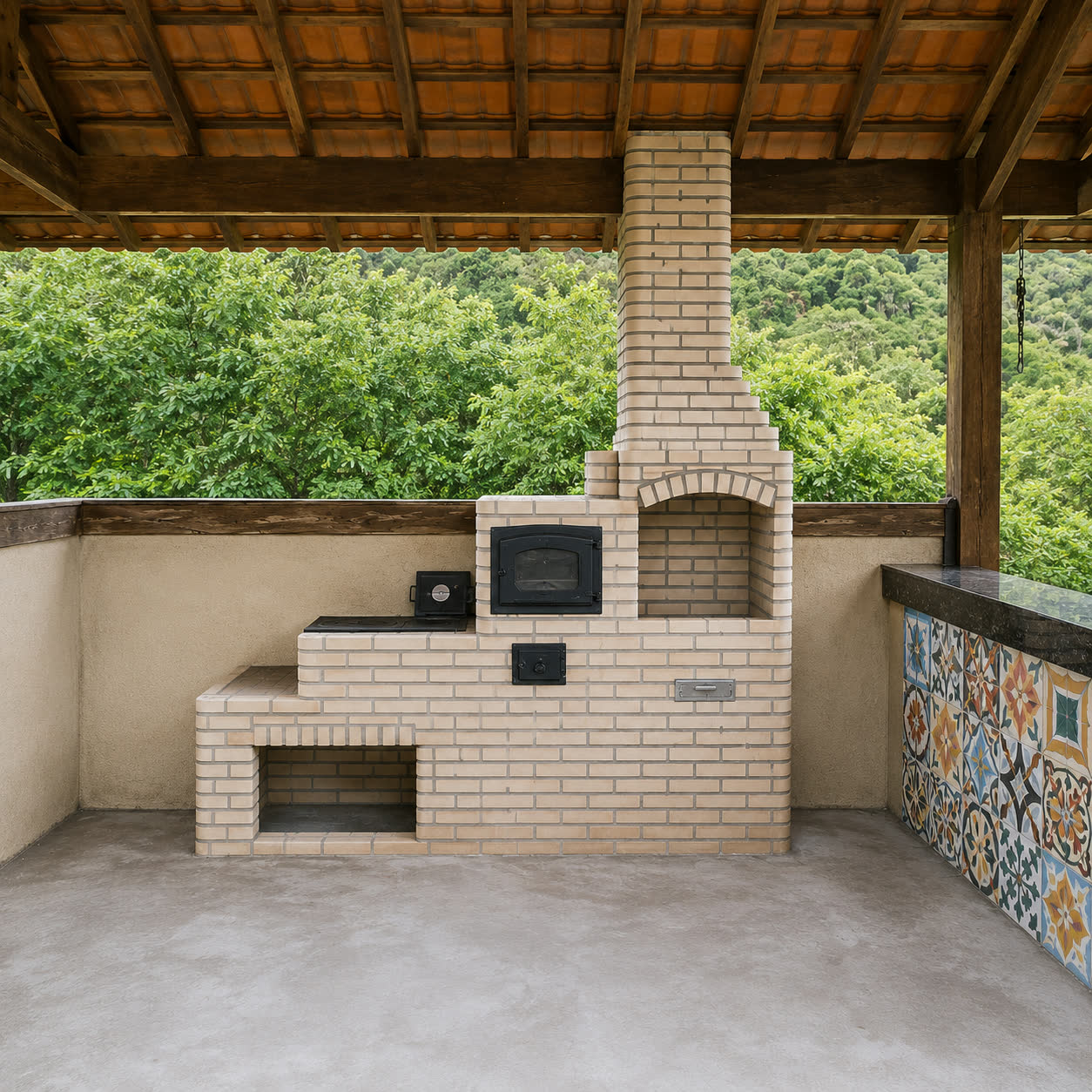 Churrasqueira Palha 80cm com Forno Mineiro e Fogão a Lenha