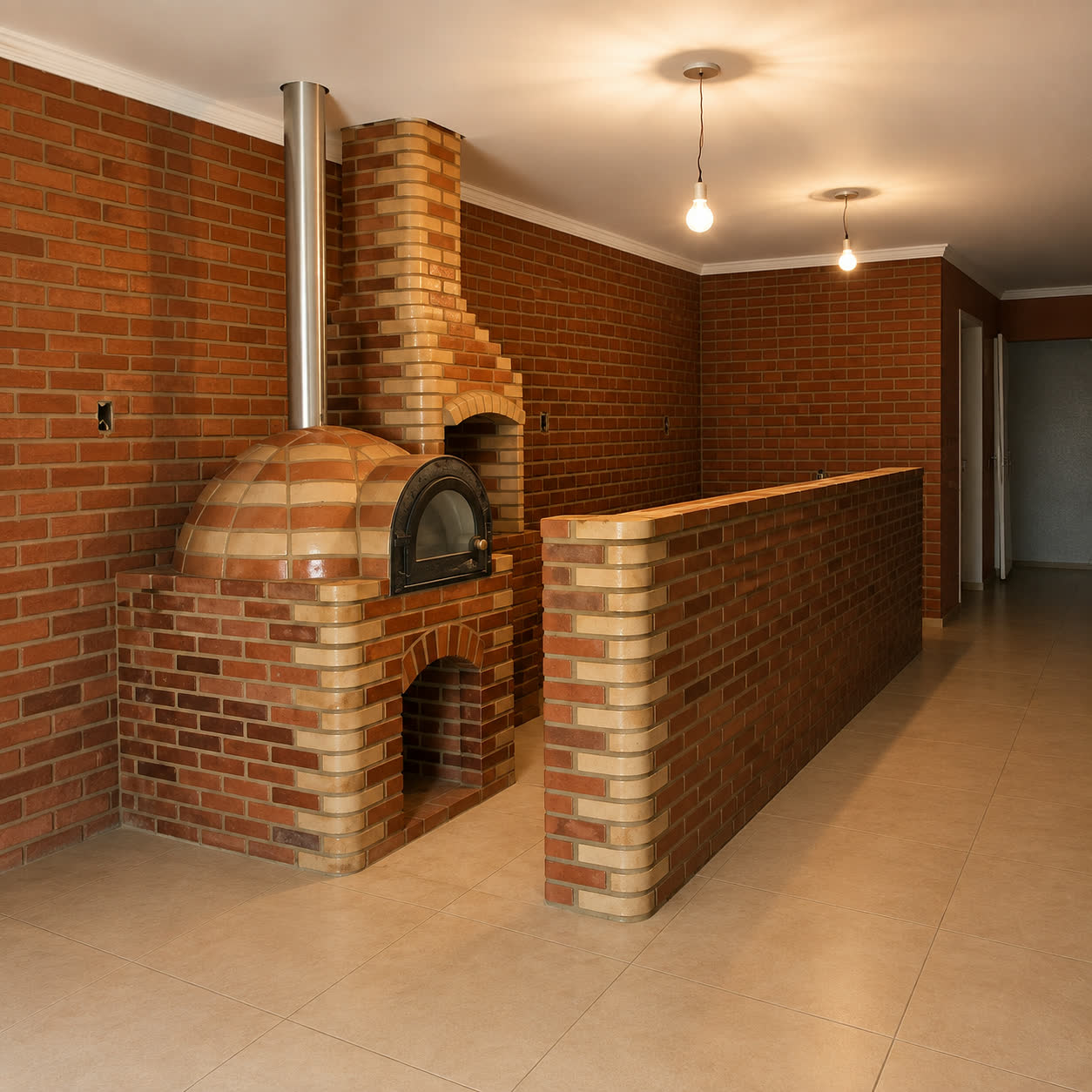 Churrasqueira Vermelha com Forno Iglu e Balcão Passa Pratos 3m