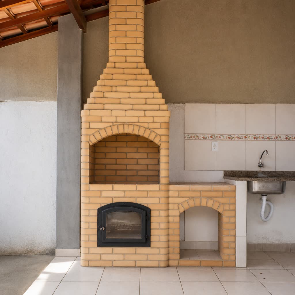 Churrasqueira de Tijolo Palha 1m com Bancada 80cm e Forno Defumador