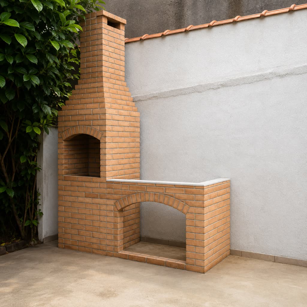 Churrasqueira de Tijolo Palha 80cm com Bancada 150cm e Arco Inferior