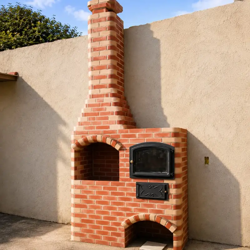 Churrasqueira Vermelha Canto Alternado Palha 80cm com Forno Mineiro 50kg