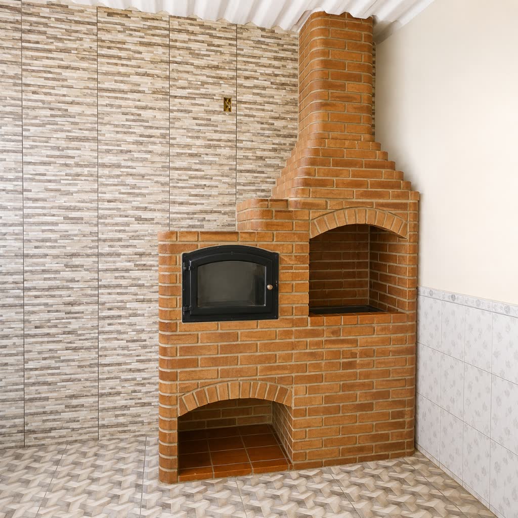 Churrasqueira de Tijolo Vermelho 80cm com Forno Caipira a Lenha
