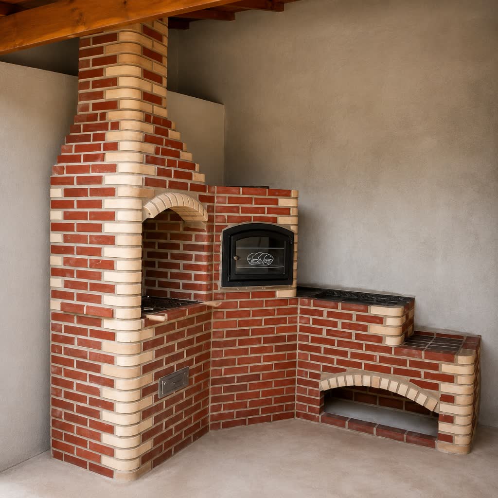 Churrasqueira de Quina Diagonal 80cm com Forno e Fogão a Lenha