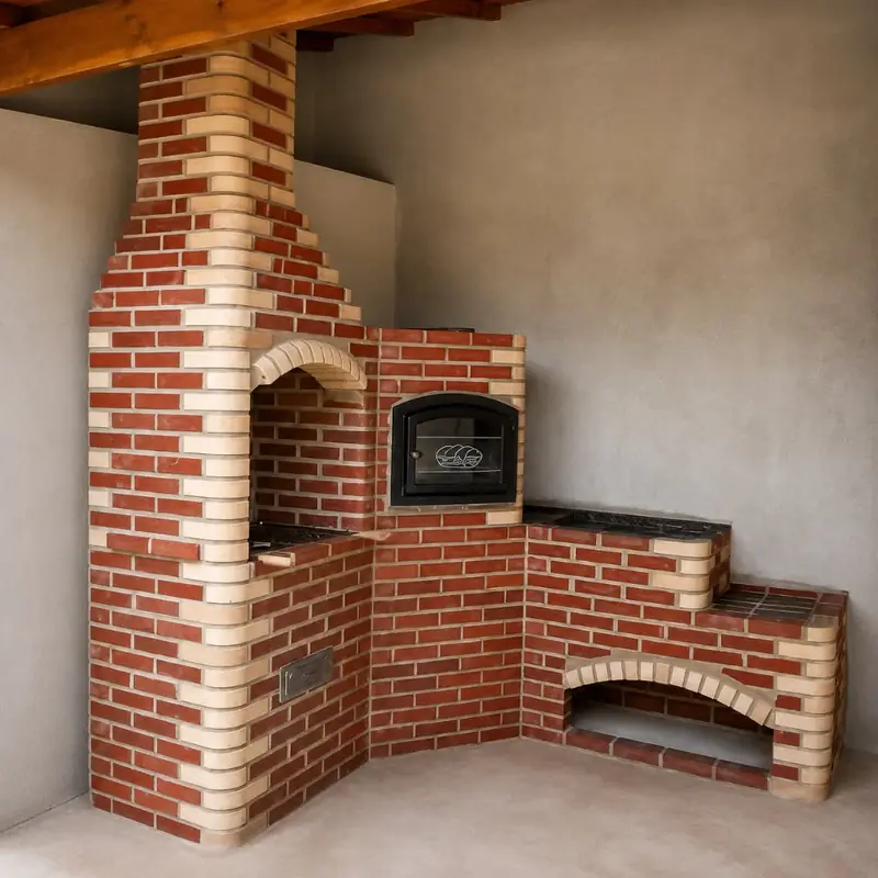 Churrasqueira de Quina Diagonal 80cm com Forno e Fogão a Lenha
